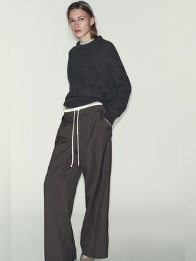 Zara Double Waistband Houndstooth Pant
